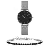Buy Shop Daniel Wellington Classic Petite Sterling Black Dial Silver Mesh Bracelet Watch For Women - DW00100162 USA Online