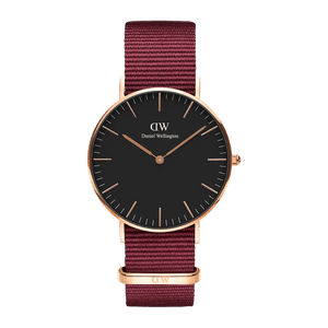 Buy Shop Daniel Wellington Classic Roselyn Black Dial Maroon Nylon Strap Watch For Women - DW00100273 USA Online
