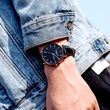 Daniel Wellington Classic Sheffield Black Dial Black Leather Strap Watch For Men - DW00100133