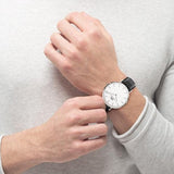 Daniel Wellington Classic Sheffield White Dial Black Leather Strap Watch For Men - DW00100020