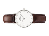 Buy Shop Daniel Wellington Classy Bristol White Dial Brown Leather Strap Watch For Women - DW00100070 USA Online
