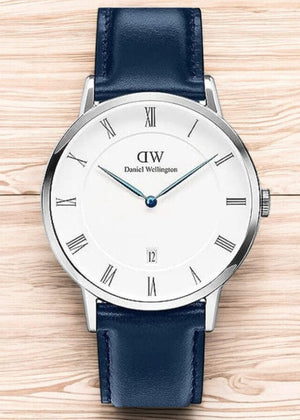 Buy Shop Daniel Wellington Dapper Somerset White Dial Blue Leather Strap Watch For Men - DW00100192 USA Online
