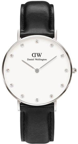 Buy Shop Daniel Wellington Classy Sheffield White Dial Black Leather Strap Watch For Women - DW00100080 USA Online