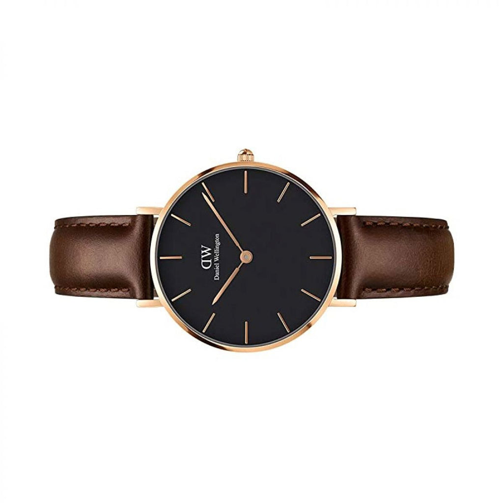 Buy Shop Daniel Wellington Classic Petite Bristol Black Dial Brown Leather Strap Watch For Women - DW00100165 USA Online