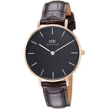 Buy Shop Daniel Wellington Classic Petite York Black Dial Brown Leather Strap Watch For Women - DW00100170 USA Online