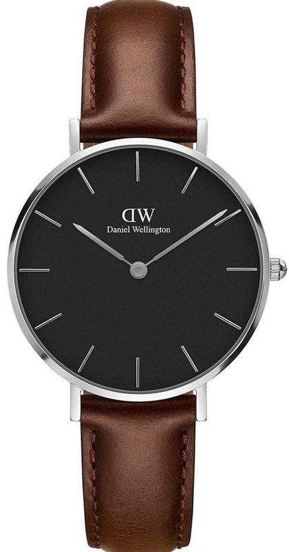 Buy Shop Daniel Wellington Classic Petite Bristol Black Dial Brown Leather Strap Watch For Women - DW00100177 USA Online
