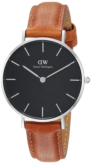 Buy Shop Daniel Wellington Petite Sterling Black Dial Brown Leather Strap Watch For Women - DW00100178 USA Online