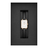 Daniel Wellington Quadro White Dial Black Leather Strap Watch For Women - DW00100434