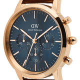 Buy Shop Daniel Wellington Iconic Chronograph Blue Dial Brown Leather Strap Watch For Men - DW00100639 USA Online