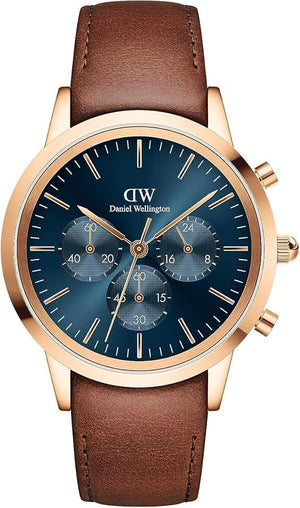 Buy Shop Daniel Wellington Iconic Chronograph Blue Dial Brown Leather Strap Watch For Men - DW00100639 USA Online