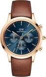 Buy Shop Daniel Wellington Iconic Chronograph Blue Dial Brown Leather Strap Watch For Men - DW00100639 USA Online