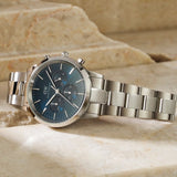 Buy Shop Daniel Wellington Iconic Chronograph Link Blue Dial Silver Steel Strap Watch For Men - DW00100644 USA Online