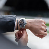 Buy Shop Daniel Wellington Iconic Chronograph Link Black Dial Silver Steel Strap Watch For Men - DW00100645 USA Online