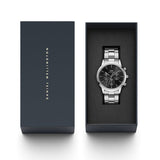 Buy Shop Daniel Wellington Iconic Chronograph Link Black Dial Silver Steel Strap Watch For Men - DW00100645 USA Online