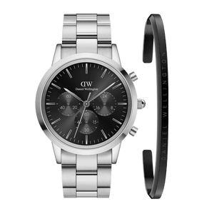 Buy Shop Daniel Wellington Iconic Chronograph Link Black Dial Silver Steel Strap Watch For Men - DW00100645 USA Online