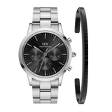 Buy Shop Daniel Wellington Iconic Chronograph Link Black Dial Silver Steel Strap Watch For Men - DW00100645 USA Online