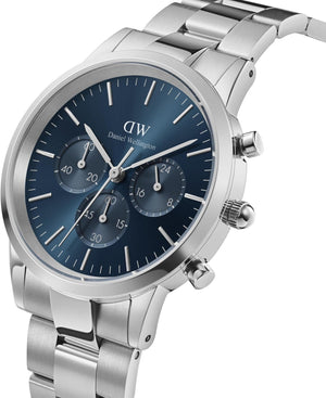 Buy Shop Daniel Wellington Iconic Chronograph Link Blue Dial Silver Steel Strap Watch For Men - DW00100644 USA Online
