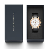 Buy Shop Daniel Wellington Iconic Chronograph Sheffield White Dial Black Leather Strap Watch For Men - DW00100646 USA Online