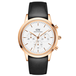 Buy Shop Daniel Wellington Iconic Chronograph Sheffield White Dial Black Leather Strap Watch For Men - DW00100646 USA Online