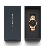 Buy Shop Daniel Wellington Iconic Link Black Dial Rose Gold Steel Strap Watch For Men - DW00100344 USA Online