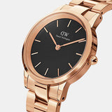 Buy Shop Daniel Wellington Iconic Link Black Dial Rose Gold Steel Strap Watch For Men - DW00100344 USA Online