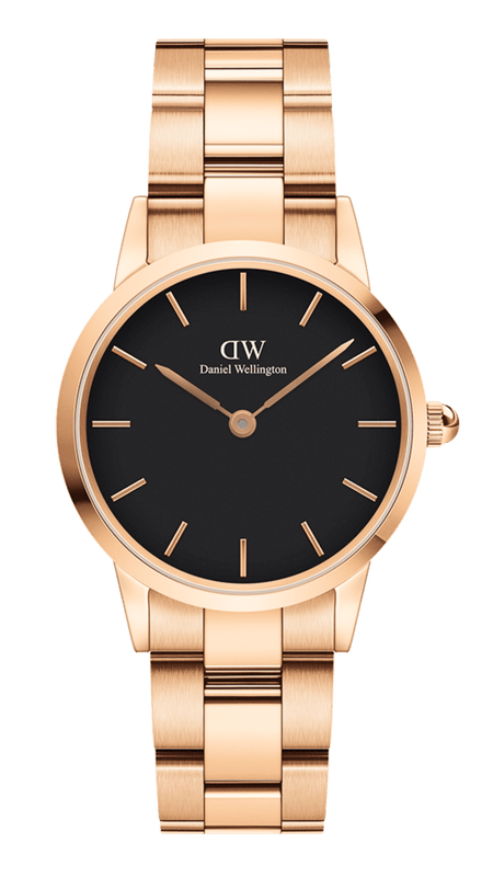 Buy Shop Daniel Wellington Iconic Link Black Dial Rose Gold Steel Strap Watch For Men - DW00100344 USA Online