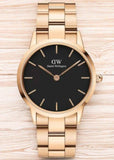 Buy Shop Daniel Wellington Iconic Link Black Dial Rose Gold Steel Strap Watch for Women - DW00100210 USA Online