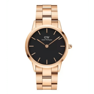 Buy Shop Daniel Wellington Iconic Link Black Dial Rose Gold Steel Strap Watch for Women - DW00100210 USA Online