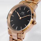 Buy Shop Daniel Wellington Iconic Link Black Dial Rose Gold Steel Strap Watch for Women - DW00100212 USA Online