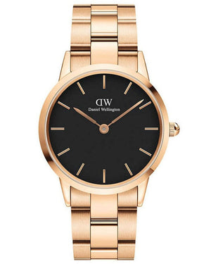 Buy Shop Daniel Wellington Iconic Link Black Dial Rose Gold Steel Strap Watch for Women - DW00100212 USA Online