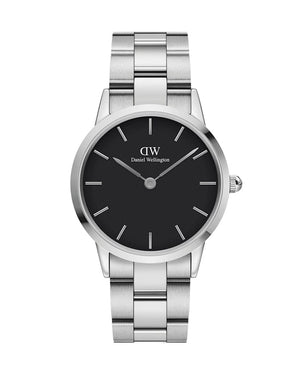 Buy Shop Daniel Wellington Iconic Link Black Dial Silver Steel Strap Watch for Women - DW00100204 USA Online