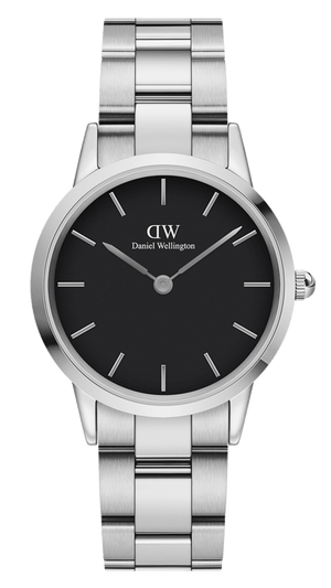 Buy Shop Daniel Wellington Iconic Link Black Dial Silver Steel Strap Watch for Women - DW00100204 USA Online