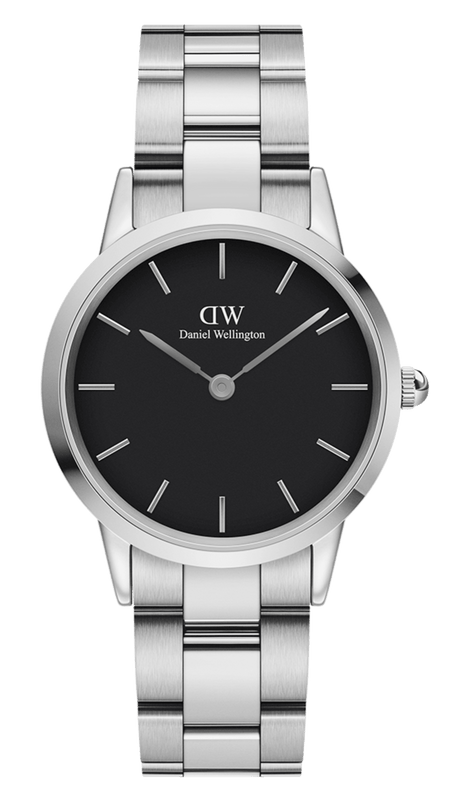 Buy Shop Daniel Wellington Iconic Link Black Dial Silver Steel Strap Watch for Women - DW00100204 USA Online