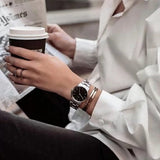 Buy Shop Daniel Wellington Iconic Link Black Dial Silver Steel Strap Watch For Women - DW00100206 USA Online