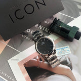 Buy Shop Daniel Wellington Iconic Link Black Dial Silver Steel Strap Watch For Women - DW00100206 USA Online