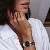 Buy Shop Daniel Wellington Iconic Link Black Dial Silver Steel Strap Watch For Women - DW00100206 USA Online