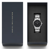 Buy Shop Daniel Wellington Iconic Link Black Dial Silver Steel Strap Watch For Women - DW00100206 USA Online