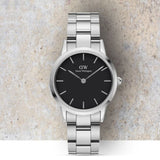 Buy Shop Daniel Wellington Iconic Link Black Dial Silver Steel Strap Watch For Women - DW00100206 USA Online