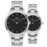 Buy Shop Daniel Wellington Iconic Link Black Dial Silver Steel Strap Watch For Women - DW00100206 USA Online