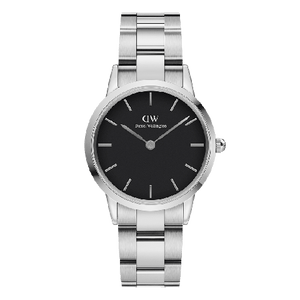 Buy Shop Daniel Wellington Iconic Link Black Dial Silver Steel Strap Watch For Women - DW00100206 USA Online