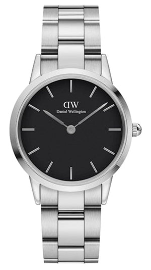 Buy Shop Daniel Wellington Iconic Link Black Dial Silver Steel Strap Watch For Women - DW00100206 USA Online