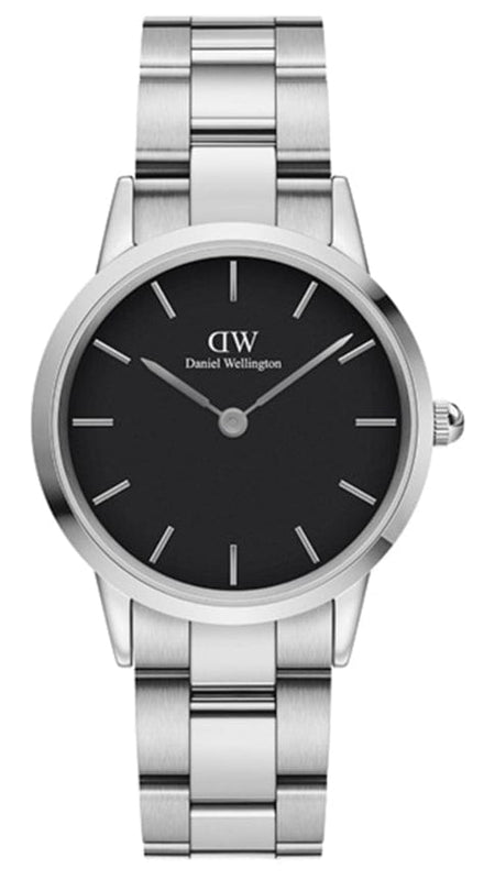 Buy Shop Daniel Wellington Iconic Link Black Dial Silver Steel Strap Watch For Women - DW00100206 USA Online