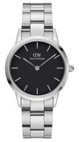 Buy Shop Daniel Wellington Iconic Link Black Dial Silver Steel Strap Watch For Women - DW00100206 USA Online