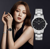 Buy Shop Daniel Wellington Iconic Link Black Dial Silver Steel Strap Watch For Women - DW00100208 USA Online