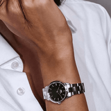 Buy Shop Daniel Wellington Iconic Link Black Dial Silver Steel Strap Watch For Women - DW00100208 USA Online