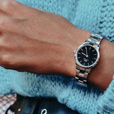 Buy Shop Daniel Wellington Iconic Link Black Dial Silver Steel Strap Watch For Women - DW00100208 USA Online