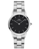 Buy Shop Daniel Wellington Iconic Link Black Dial Silver Steel Strap Watch For Women - DW00100208 USA Online