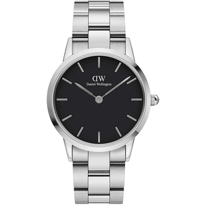 Buy Shop Daniel Wellington Iconic Link Black Dial Silver Steel Strap Watch For Women - DW00100208 USA Online