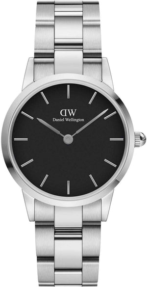 Buy Shop Daniel Wellington Iconic Link Black Dial Silver Steel Strap Watch For Women - DW00100208 USA Online