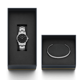 Daniel Wellington Iconic Link Black Dial Silver Steel Strap Watch For Women - DW00100208